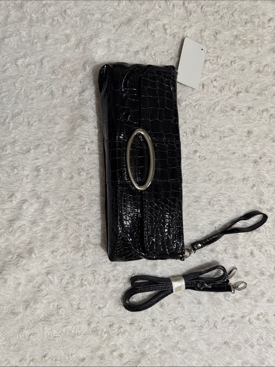 Handbags - Black Croc-Embossed Crossbody Clutch - Classic Women's Bag